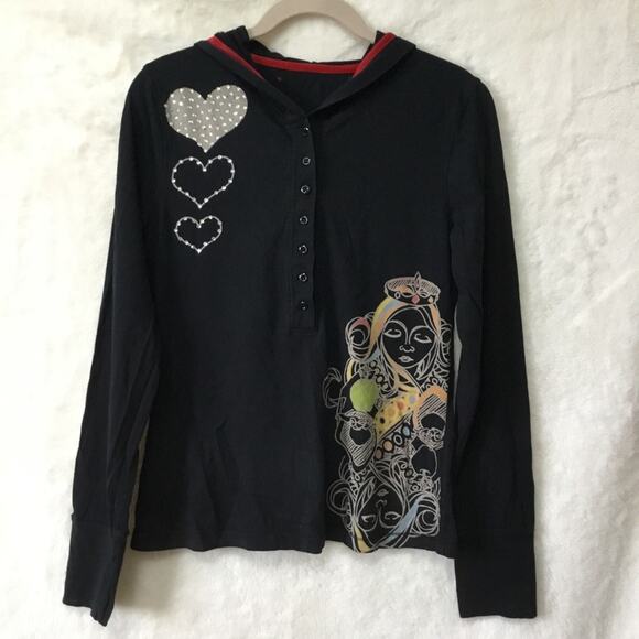 Unknown Tops - Black with Multi-Heart Hoodie Top